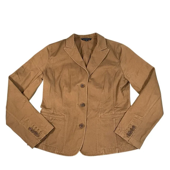 Vintage Lands End 100% Cotton Light Brown Blazer 90's Size 8 Functional Pockets - Picture 7 of 13